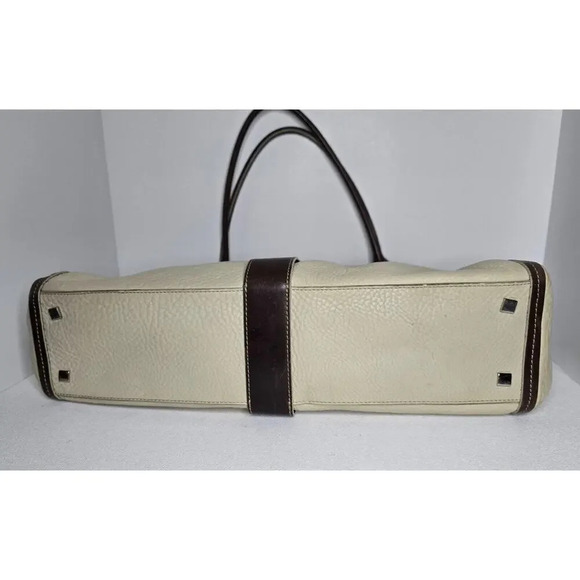 LEVENGER BRIEFCASE SHOULDER WORK TOTE BAG 3 COMPARTMENTS Creme/Tan LEATHER - Picture 10 of 14